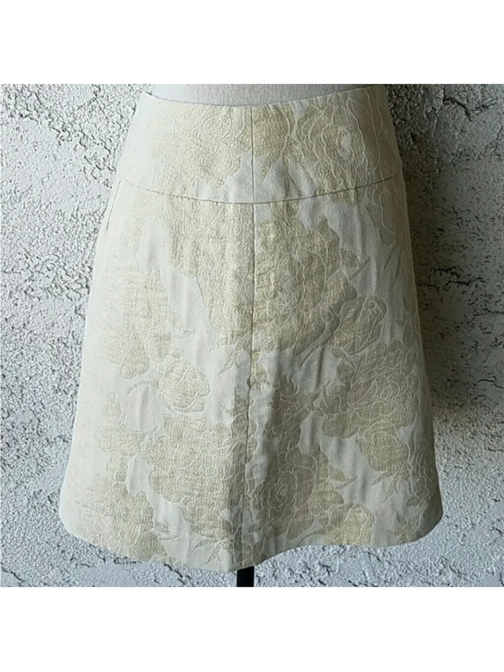 LOFT Cream Floral Jacquard A-Line Skirt